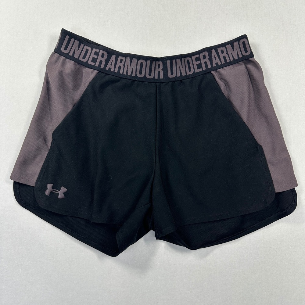 Under Armour Play Up Shorts Womens XS Black Ash Taupe HeatGear Athletic Running